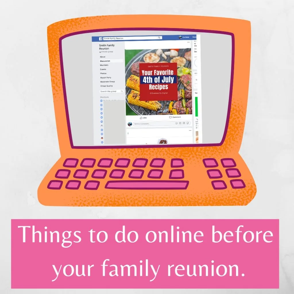 Computer with online family reunion activities.