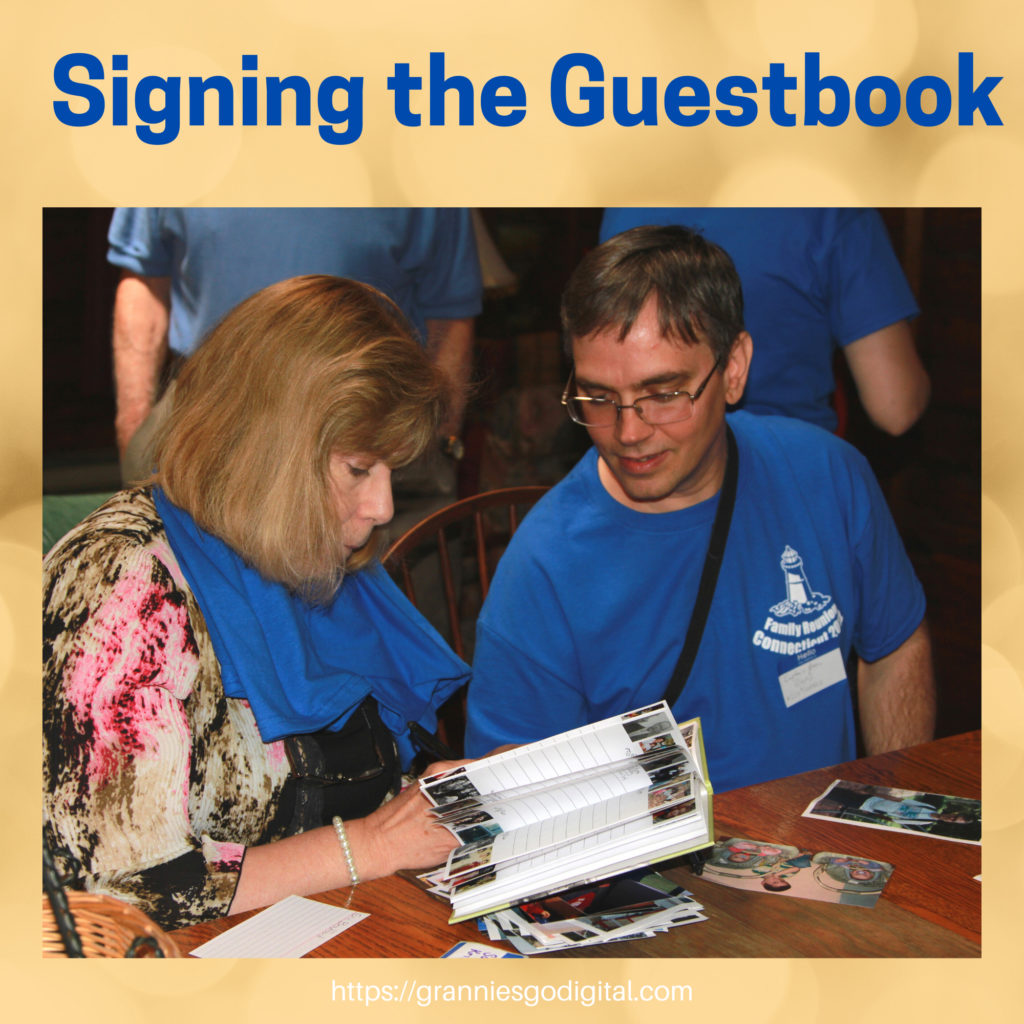 Planning the family reunion - signing the guestbook.